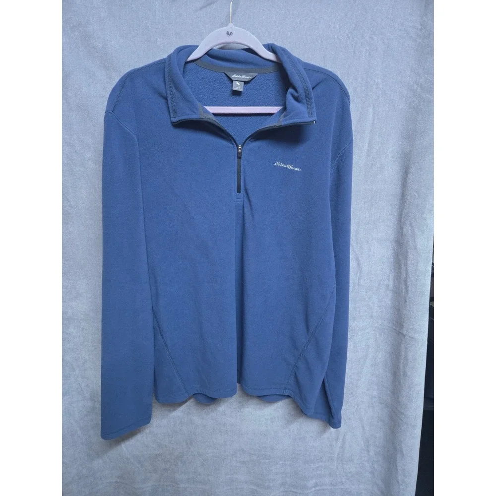 Eddie Bauer Mens Blue Quarter Zip Fleece Pullover Mock Neck Sweater Large